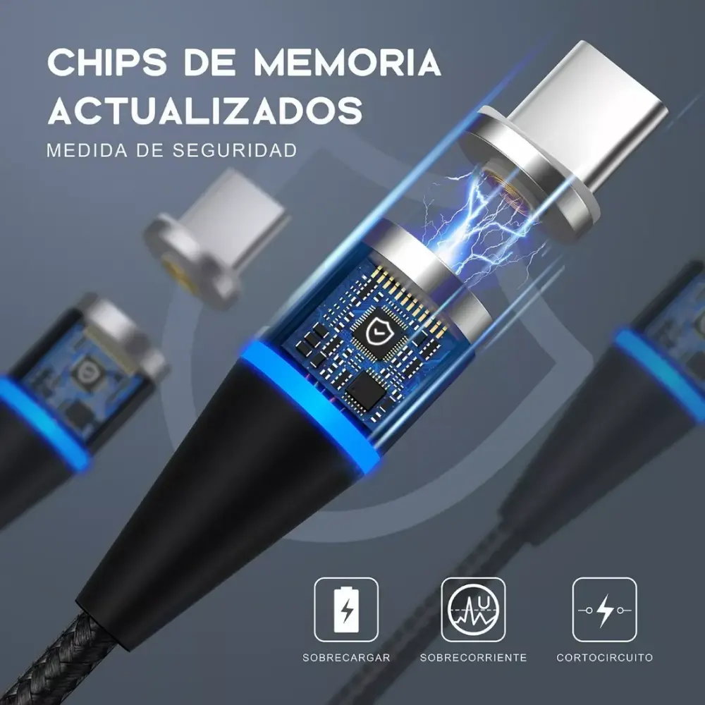 Cable Magnetico Tipo C/V8/IP 3A - CAB261 (2M) 1HORA - Image 3