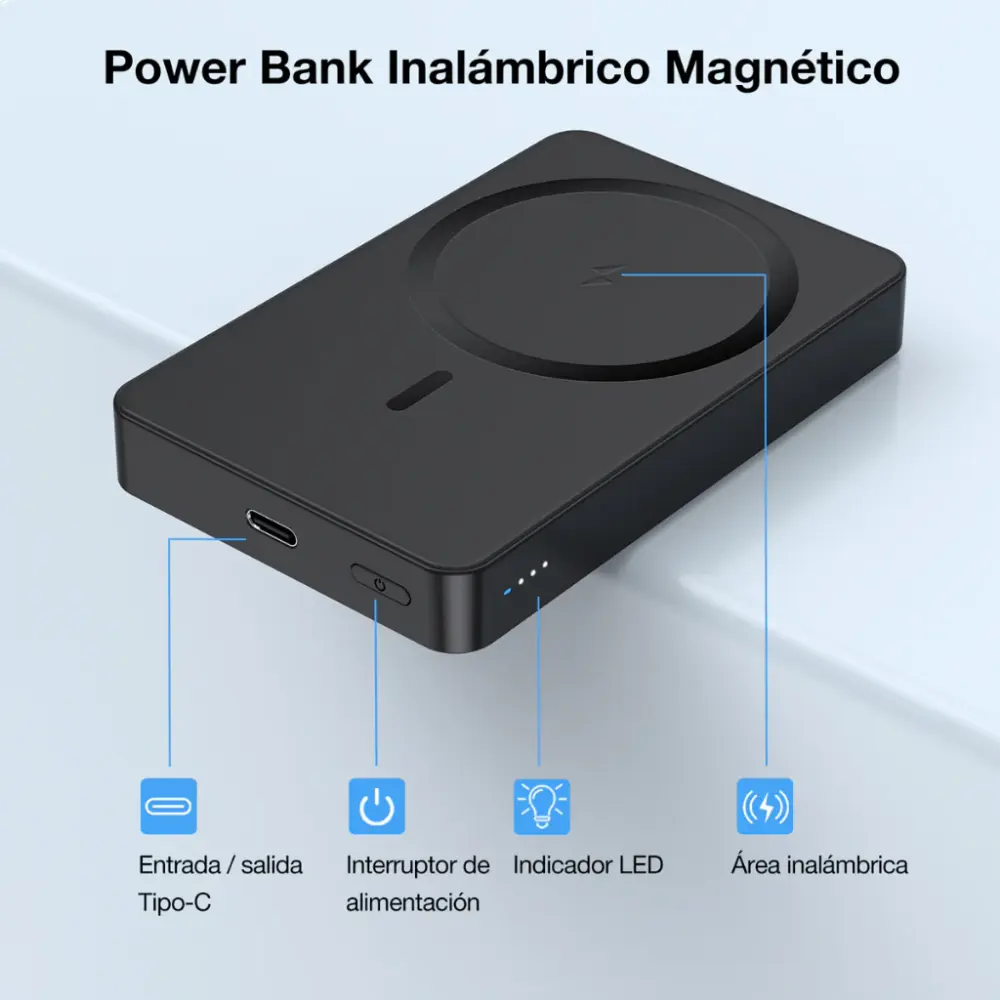 Power bank Magnético Inalámbrico Con cable USB-C 5000mAh - GAR276 1HORA - Image 2