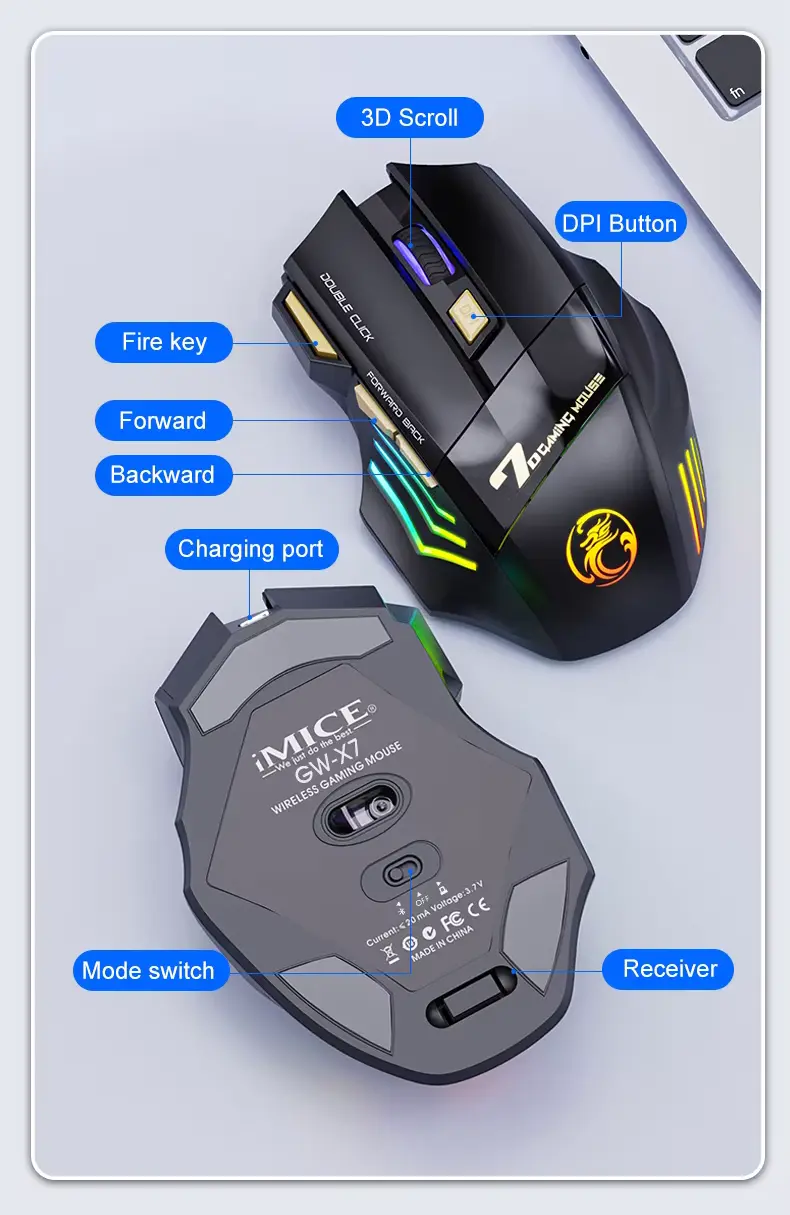 Mouse Gamer Recargable (iMICE GW-X7) - Image 5